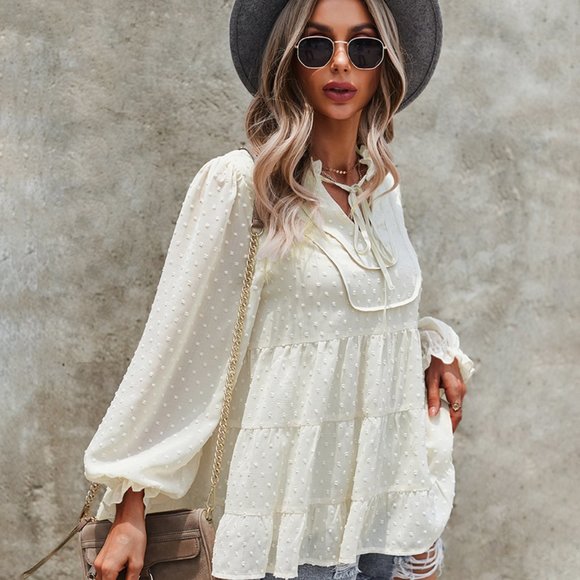 VINTAGE BOHO CHIC LAYERED BELL SLEEVED BLOUSE - Picture 4 of 9